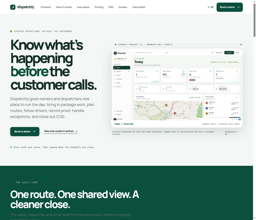 Dispatchly homepage screenshot
