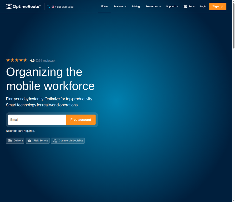 OptimoRoute homepage screenshot
